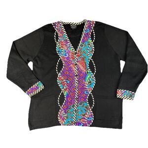 KOOS Of Course Tunic Top 1X Black Ramie Cotton Silk Trim Artsy Boho Lagomorph